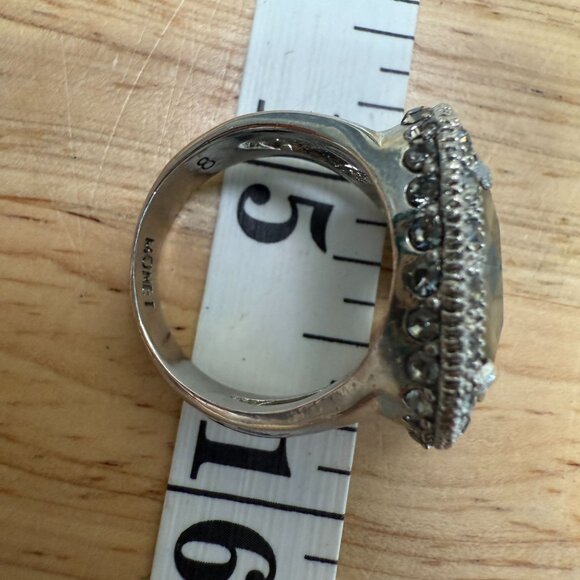 Monet Silver-Tone Cocktail Ring With Smoky Gemstone & Crystal  Size 8 - Picture 6 of 16